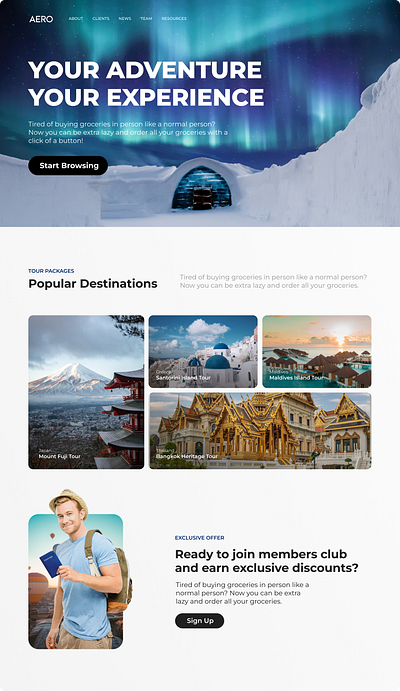 AERO Travel Agency Landing Page ui ux web design