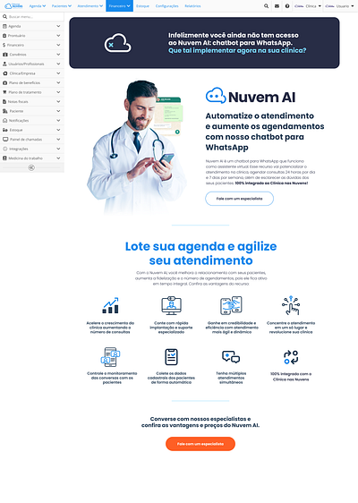 Clínica nas Nuvens - Tela de incentivo à feature cloud design design system feature graphic design health healthtech landing page system ui ui design ux ux design