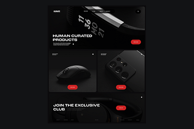 Kurate Tech Reviews/Store Website black branding dark dark mode design ecommerce interface landing page minimal store tech products typography ui ux web web design website