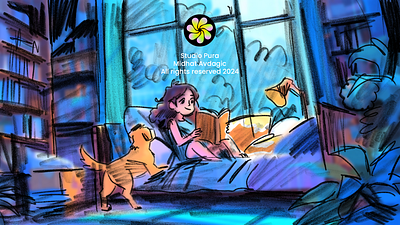 Cozy night - Illustration animation art background chillpop drawing familly illustration reading sketch