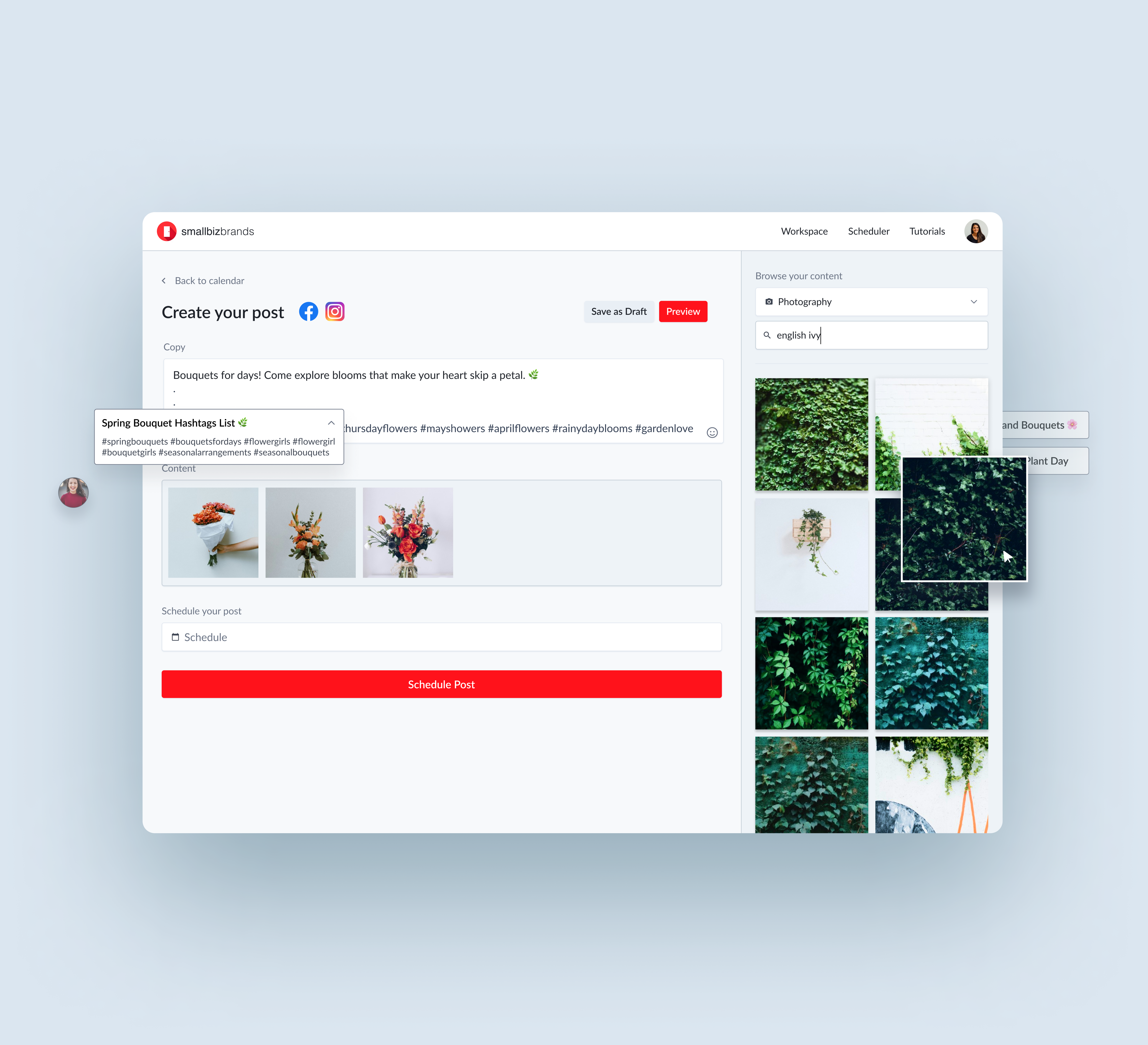 Small Biz Brands: All-In-One Marketing Software aesthetic marketing software minimal scheduling software scheduling ui social media social media scheduler social media software ui ui design ui scheduler uiux user experience ux ux design
