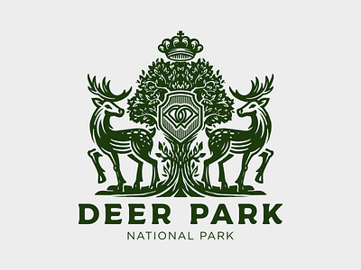 Deer park coat of arms deer eco engraving heraldry logo logotype nature park shield tree zoo