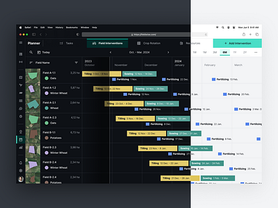 Precision Agriculture Software : Light vs. Dark Theme ag agriculture app chart crop design desktop digital field gantt innovation intervention planning precision smart software ui ui design uiux ux