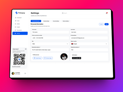 Pulsepay settings design ui