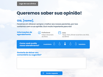 Clínica nas Nuvens - Template para Pesquisa CSAT csat design graphic design health healthtech pesquisa product product design saúde tech template ui ux ux design