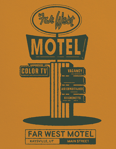 Far West Motel badge boogie design illustration logo midcentury motel sign neon sign old sign outdoors patch retro vintage wilderness