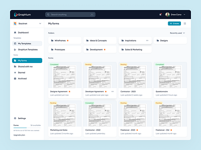 Graphium - My Forms builder dashboard design flow folder form grid home homepage interface list sidebar ui user interface ux