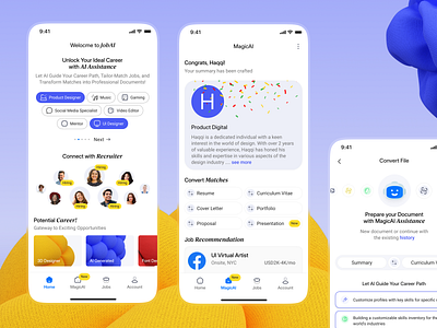 JobAI - Find Job with AI (Home Page) ai converter ai generate app app design artificial intelligence career optimization convert to cv convert to resume find job full color hiring job job finder job optimization job wih ai mobile mobile application ui design ux design