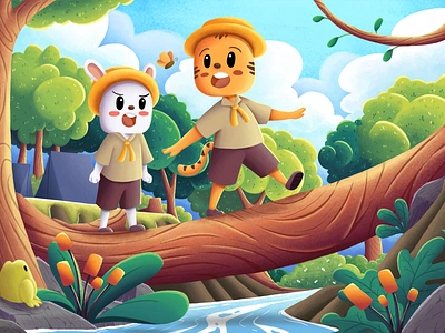 Camping With Friends bunny illustration camp together illustration camping illustration cartoon cartoon animals childrens book childrens book illustration childrens illustration cute animals illustration cute illustration forest illustration funny illustration happy illustration illustration kids illustration playing illustration storytime illustration tiger illustration