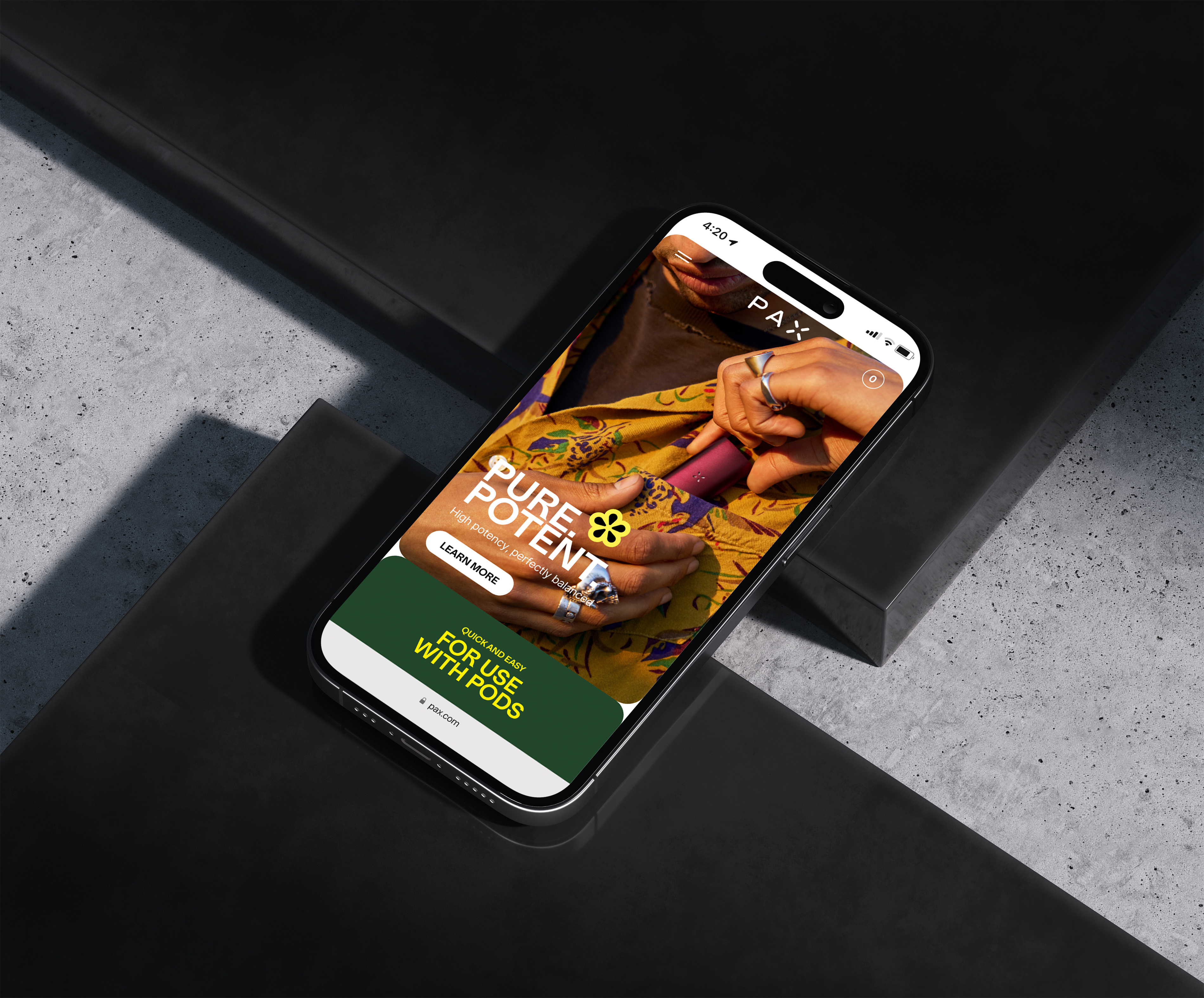 PAX, Mobile branding concept design mobile mobile app pax ui ux vaporizer web design