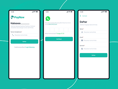 Registration and Login PayNow App in Bahasa android app design ecommerce figma mobile profile registration ui user interface ux