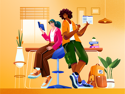 Collective Learning Illustration 📚 2d illustration afro books character design contrast digital drawing editorial illustration flat graphic design illustration learning orely study texture vector vibrant website illustration yellow
