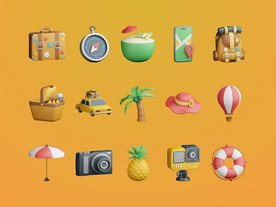 Picnic 3D Icon 3d backpack camera coconut compas compass gps graphic design holiday hot air balloon icon luggage map picnic smartphone tourist travel trip tropical vacation