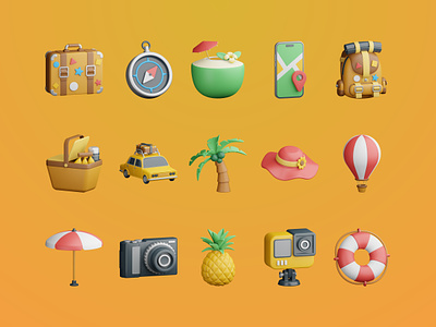 Picnic 3D Icon 3d backpack camera coconut compas compass gps graphic design holiday hot air balloon icon luggage map picnic smartphone tourist travel trip tropical vacation