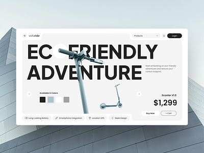 VoltaRide – Electronic Scooter Hero Section Figma Template clean figma figma template figma ui futuristic hero image hero section homepage landing page minimalist modern peterdraw ui ui design uiux user interface vehicle webdesign website website design