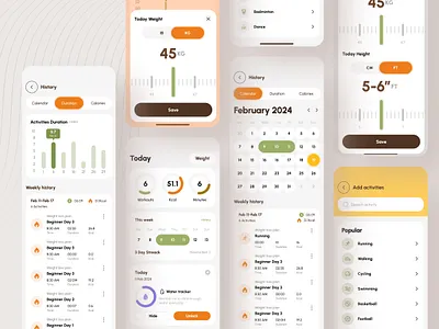 Fitness App Flow UI UX fitness app fitness app applicatiion fitness app clean fitness app ui ux fitness ui graph graphic mobile app mobile app fitness sadax sadax studio statistic