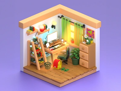 Workspace 3D Isometric 3d 3d illustration 3d isometric 3d room isometric isometric room room work work space working space workplace workroom workspace workstation