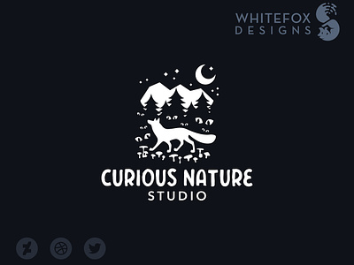 Curious Nature Studio forest fox logo mountains mushroom night