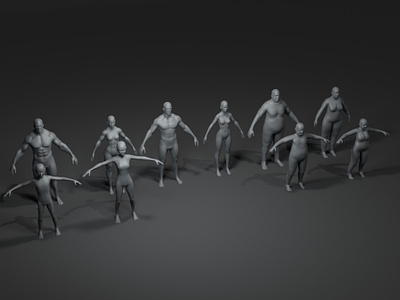 Muscular Human Body Base Mesh 3D Model Pack 1000 Polygons