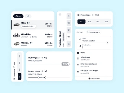 Mobility UI Cards and Elements appdesign book a ride figma lyft mobile ridesharing uber ui uikit uiux ux web design