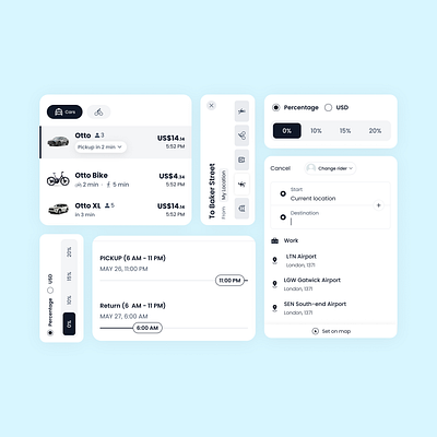 Mobility UI Cards and Elements appdesign book a ride figma lyft mobile ridesharing uber ui uikit uiux ux web design