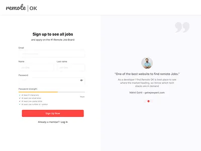 Redesign RemoteOk SingUp page with better UX design expert azi expertazi redesign website redesign website ui ui