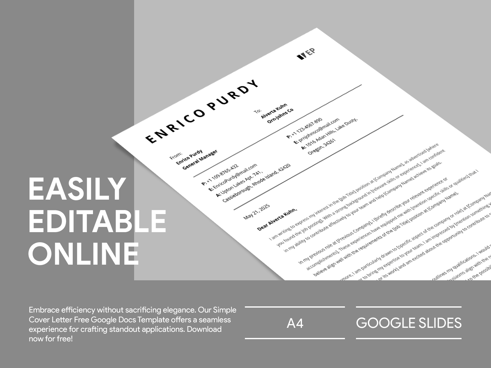 Simple Cover Letter Free Google Docs Template by Free Google Docs Templates  - gdoc.io on Dribbble