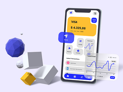 Banking App Design 3d appdesign banking app finance graphic design illustration mockup money uiux design