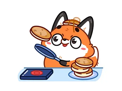 Twiggy the Fox🥞 animation butter cake cook cooking design flat fox graphic design illustration illustrator kitchen motion design motion graphics pancake ui vector