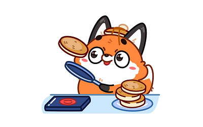 Twiggy the Fox🥞 animation butter cake cook cooking design flat fox graphic design illustration illustrator kitchen motion design motion graphics pancake ui vector