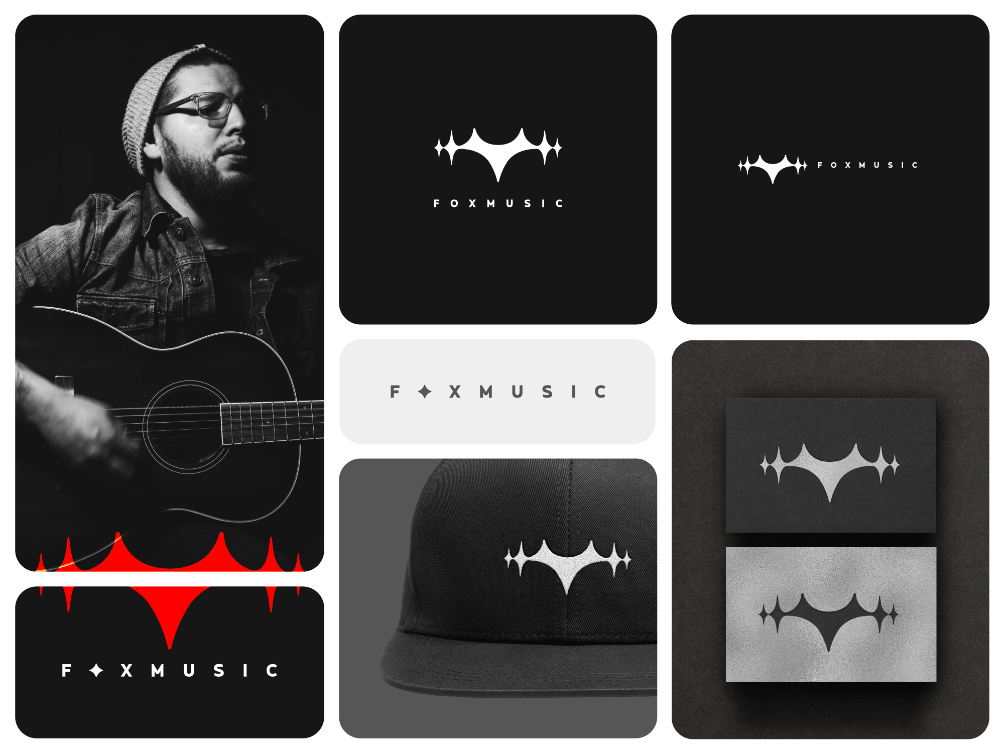 Fox music abstract artist black and white branding concept concert double meaning entertainment exprimart fox logo music music industry rock roxana niculescu simple song sound sound waves