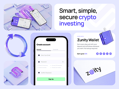 Zunity — Crypto Investment Platform crypto cryptocurrency design figma mobile purple ui uiux ux wallet web web design webdesign