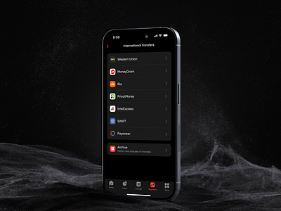 International Transfers in PUMB－Banking App app design banking clean dark mode finance fintech interface ios iphone mockup mobile mobile banking money transfer ui
