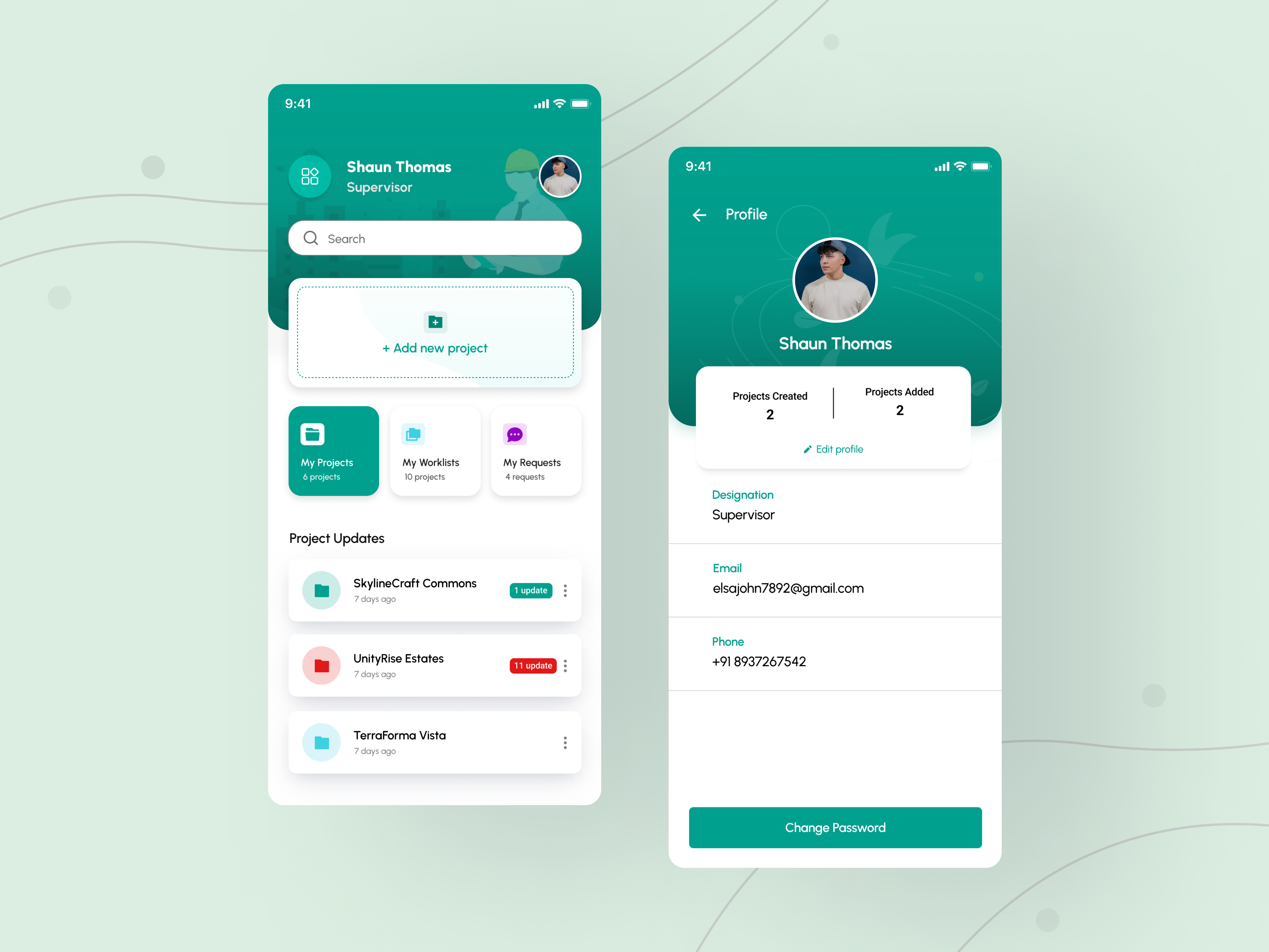 Work Management App app design employee fil fileupload green illustration ios management mobile app timeline ui upload