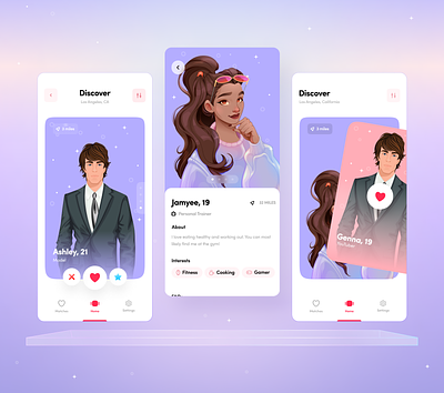 Virtual Dating App app avatar branding colors dating design gradient graphic design icon illustration logo mobile navbar typography ui ux vector website