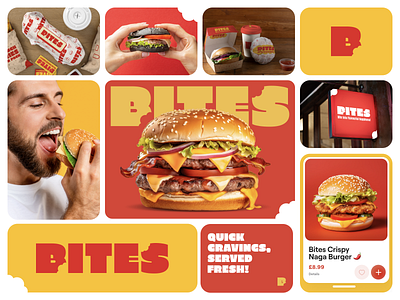 Bites- Food Shop Branding brand book branding burger color design food graphic design identity logo logotype mark modern logo packaging product packaging social media symbol typography ui visual communication visual identity