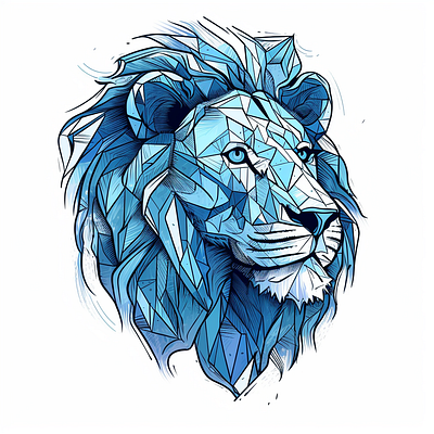 Lion heart 3d animal blue courage lion portrait pride sketch