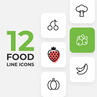 12 Food line icons adobe illustrator app design food graphic design healthly icon icons illustration line outline set vector