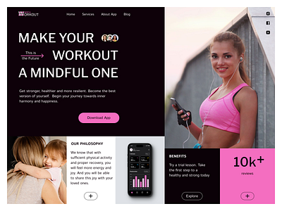 Landing for workout app design hero section landing page main screen site ui uiux web design website workout