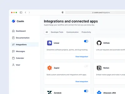 Coolin - API Integrations Dashboard api api integrations app dashboard design design system ui ui design untitled untitled ui ux web web app