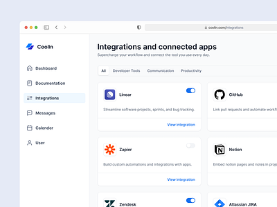 Coolin - API Integrations Dashboard api api integrations app dashboard design design system ui ui design untitled untitled ui ux web web app