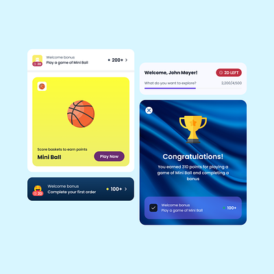 Gamification UI Cards and Elements achievements app design figma gamification mobile app redeem rewards rewards ui uikit uiux ux