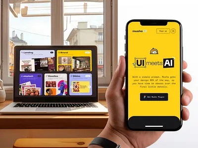 Musho's features ai ai assistant branding graphic design landing page logo social media ui webpage builder