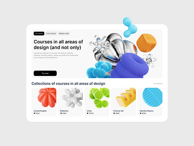 Online Course Landing Page Concept 3d abstractions banner cards courses education hero homepage icons landing learning online page school shapes website