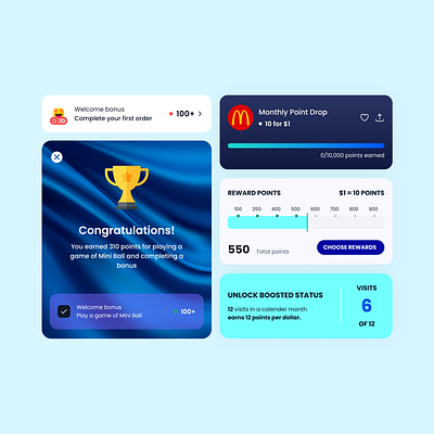 Gamification UI Cards and Elements achievements app design completed figma gamification mobile app points progress redeem rewards rewards ui uikit uiux ux