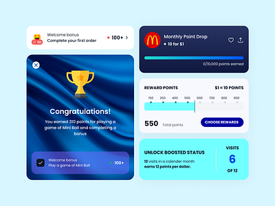 Gamification UI Cards and Elements achievements app design completed figma gamification mobile app points progress redeem rewards rewards ui uikit uiux ux