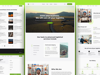 Landing page for logistics company about us contact us green home page interface landingpage logistics minimalistic news page services page ui ux web design