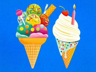 Ice Cream Cones birthday candle cherry colorful cone dessert food ice cream illustration sweets