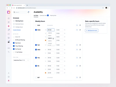 Availability Setup - Terchera Online Appointment appointment appointment system availablity dashboard dashboard system hour online appointment saas schedule time setup ui web app