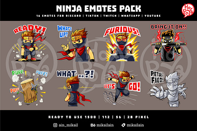 NINJA EMOTES PACK 2d action anime assets cartoon character comment design discord emoji emotes emoticon expression game illustration mood ninja stickers twitch whatsapp